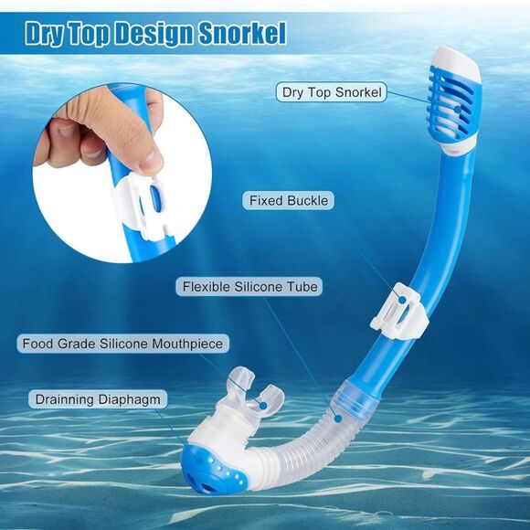 Snorkel Blue Dry Kids 1 Tempered Glass Scuba Diving Mask Toy Swim Goggle Youth O - Picture 6 of 8